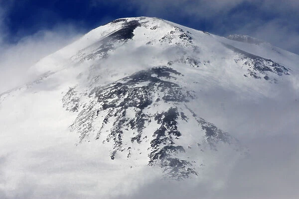 Mount Elbrus, the highest mountain in Europe (5, 642m) surrounded by clouds, Caucasus