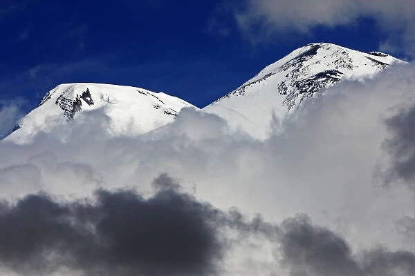 Mount Elbrus, the highest mountain in Europe (5, 642m) surrounded by clouds, seen