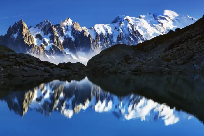 Framed Print : Mountain landscape, Lac Blanc with Aiguilles de Chamonix, Mont Blanc (4, 810m) far right Framed Print : Mountain landscape, Lac Blanc with Aiguilles de Chamonix, Mont Blanc (4, 810m) far right