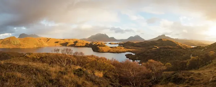 Framed Print : Mountains of Assynt and Loch Sionasgaig in the rain, Sutherland, Scotland, UK. November Framed Print : Mountains of Assynt and Loch Sionasgaig in the rain, Sutherland, Scotland, UK. November