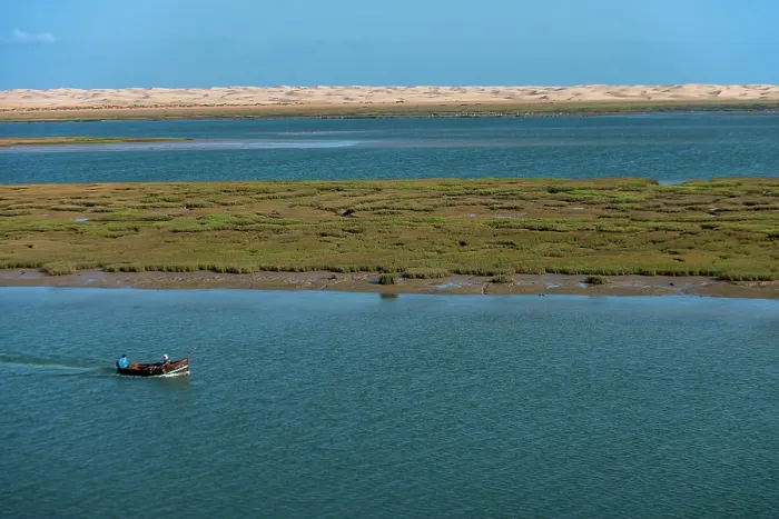 Framed Print : Nayla Lagoon and coastal dunes of Khenifiss National Park, El Khabta, Atlantic coast, Morocco. May, 2023 Framed Print : Nayla Lagoon and coastal dunes of Khenifiss National Park, El Khabta, Atlantic coast, Morocco. May, 2023