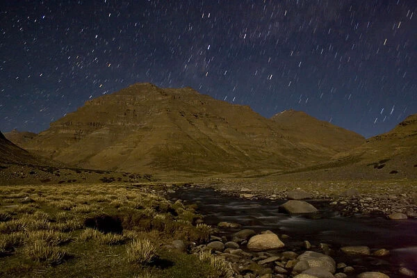 Nightime long exposure of the Zhong Chu river below Zutruphuk Monastery, Mount Kailash