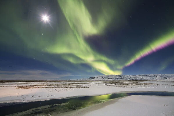Northern Lights (Aurora Borealis) over Hornafjordur, eastern Iceland, February 2016