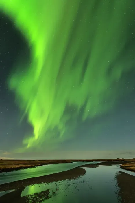 Framed Print : The Northern Lights / Aurora Borealis over a river, Vik, Iceland. February 2014 Framed Print : The Northern Lights / Aurora Borealis over a river, Vik, Iceland. February 2014