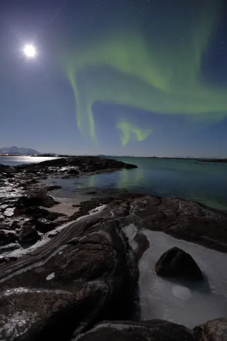 Framed Print : Northern lights (Aurora borealis) over Senja, Norway. February Framed Print : Northern lights (Aurora borealis) over Senja, Norway. February