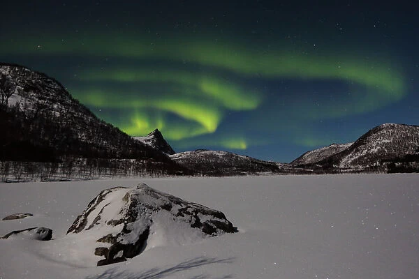 Northern lights (Aurora borealis) over Senja, Norway. February
