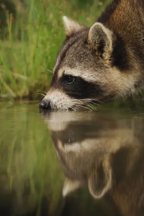 Framed Print : Northern Raccoon (Procyon lotor) drinking from wetland lake with reflections. Fennessey Ranch Framed Print : Northern Raccoon (Procyon lotor) drinking from wetland lake with reflections. Fennessey Ranch