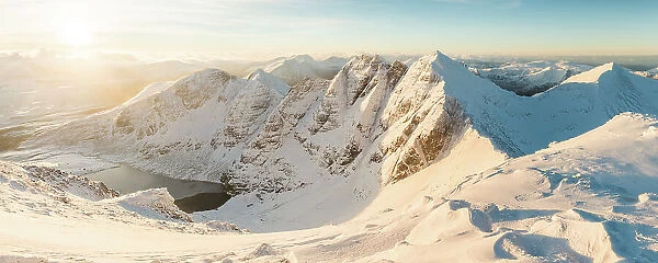 Panoramic view of An Teallach in full winter conditions. Ullapool, Highlands of Scotland, UK, January 2016