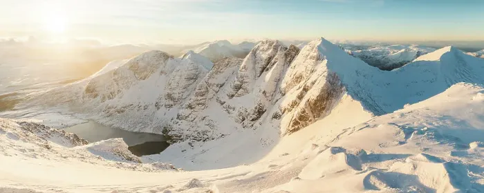Framed Print : Panoramic view of An Teallach in full winter conditions. Ullapool, Highlands of Scotland, UK, January 2016
