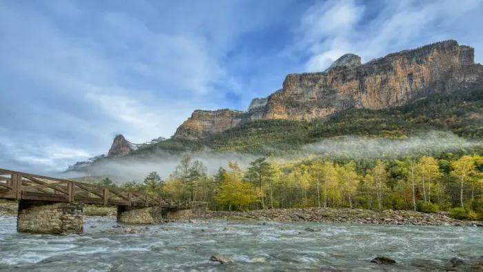Framed Print : Pico de Mondarruego and Arazas River Valle de Ordesa, Ordesa National Park, Spain