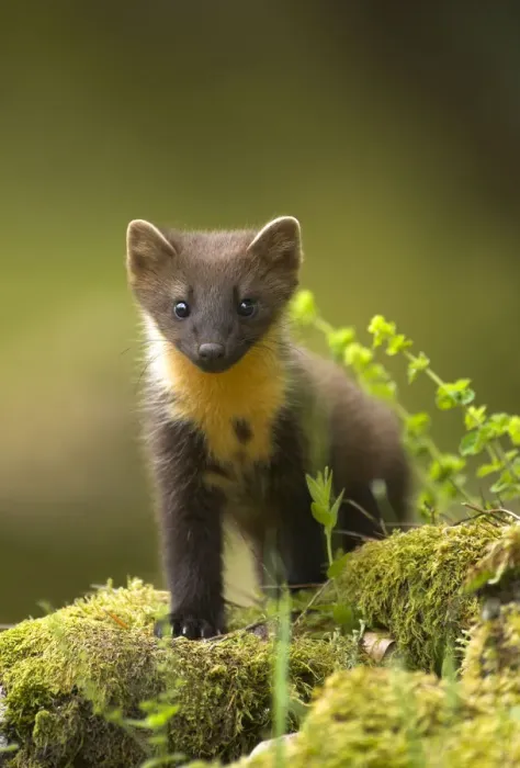Framed Print : Pine Marten (Martes martes) portrait on mossy tree trunk. Scotland, UK, July