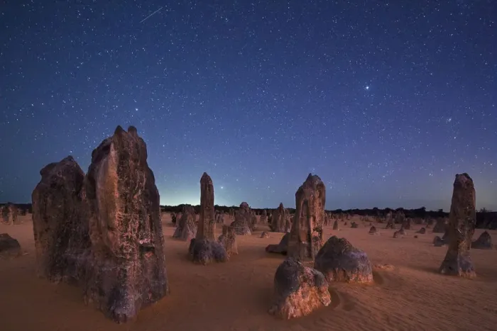 Framed Print : The Pinnacles at night, limestone formations. Nambung National Park, near Cervantes