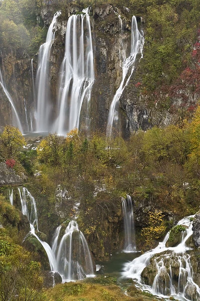 Plitvicka Slap and Sastavci waterfalls, Plitvice Lakes National Park, Croatia, October