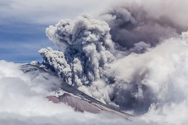 Plume of ash over the erupting Cotopaxi Volcano, Cotopaxi National Park, Cotopaxi