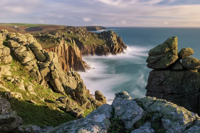 Framed Print : Pordenack Point in late evening light, near Sennen, West Cornwall, England, UK. February, 2024 Framed Print : Pordenack Point in late evening light, near Sennen, West Cornwall, England, UK. February, 2024