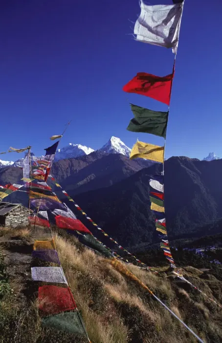 Framed Print : Prayer flags, Poonhill, Ghorepani, Annapurna region, Nepal