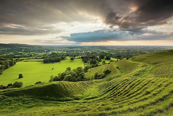 Prehistoric hill fort of Hambledon Hill above the Blackmore Vale, Dorset, England, UK, September 2015