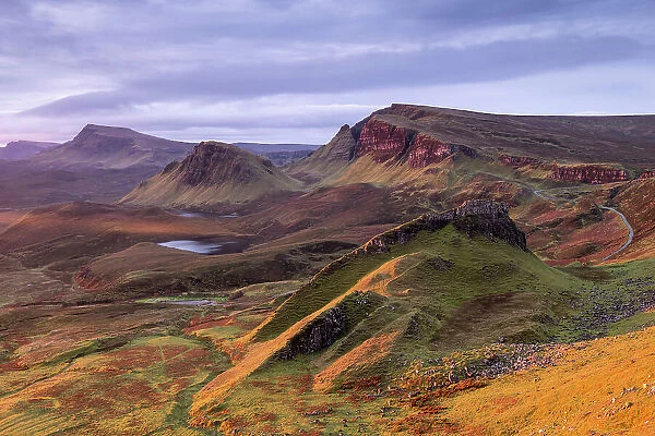 The Quiraing in morning light, eastern face of Meall na Suiramach, the northernmost summit of the Trotternish on the Isle of Skye, Scotland, UK. November 2017