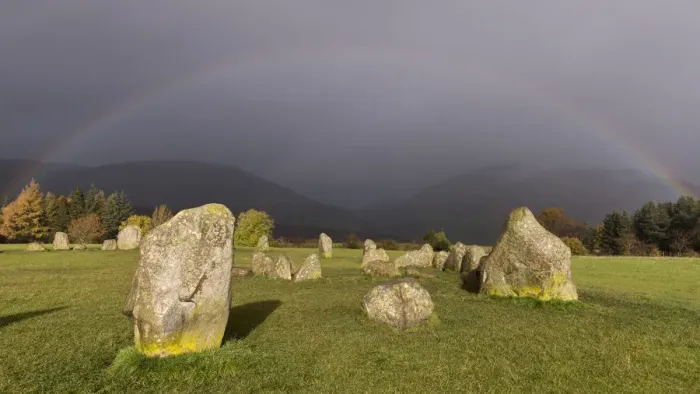 Framed Print : Rainbow and dark skies above Castlerigg Stone Circle, Lake District National Park Framed Print : Rainbow and dark skies above Castlerigg Stone Circle, Lake District National Park