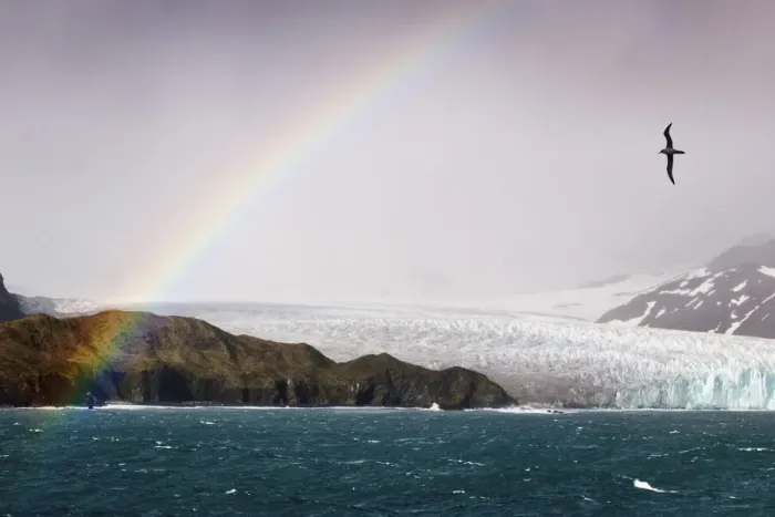 Framed Print : rainbow, Fortuna Bay, South Georgia. (digitally stitched image) similar to 01296715 Framed Print : rainbow, Fortuna Bay, South Georgia. (digitally stitched image) similar to 01296715