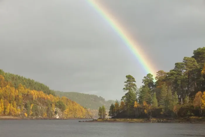 Framed Print : Rainbow over Loch Beinn a Mheadhoin, Glen Affric, Highland, Scotland, UK, October 2010 Framed Print : Rainbow over Loch Beinn a Mheadhoin, Glen Affric, Highland, Scotland, UK, October 2010