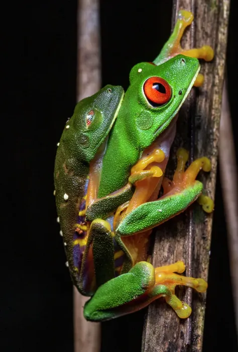 Framed Print : Red eyed tree frog (Agalychnis callidryas) pair in amplexus at night, Calakmul Biosphere Reserve, Campeche, Mexico. Cropped Framed Print : Red eyed tree frog (Agalychnis callidryas) pair in amplexus at night, Calakmul Biosphere Reserve, Campeche, Mexico. Cropped