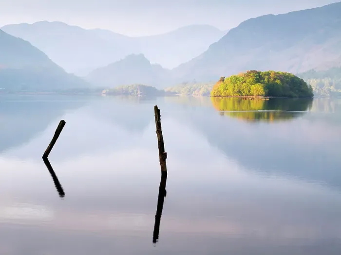 Framed Print : Reflections in Derwent Water in morning light. Keswick, The Lake District, Cumbria, England, UK. May 2019 Framed Print : Reflections in Derwent Water in morning light. Keswick, The Lake District, Cumbria, England, UK. May 2019