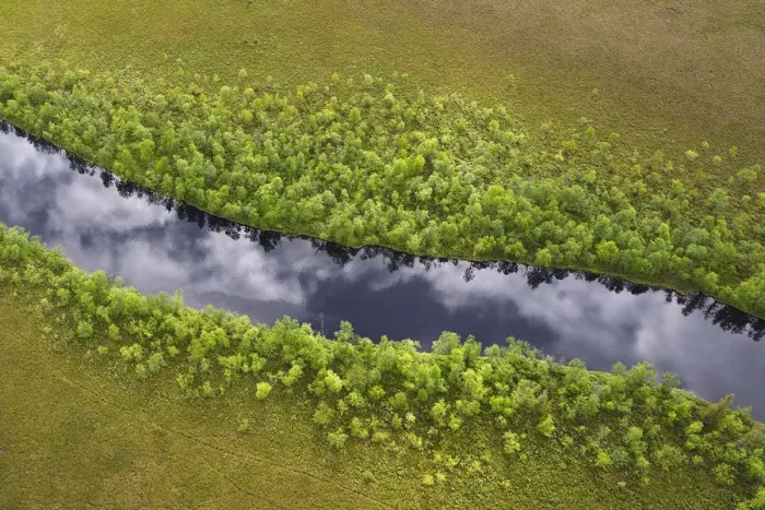 Framed Print : RF- Aerial view of river with clouds reflected in water, Sjaunja Bird Protection Area Framed Print : RF- Aerial view of river with clouds reflected in water, Sjaunja Bird Protection Area