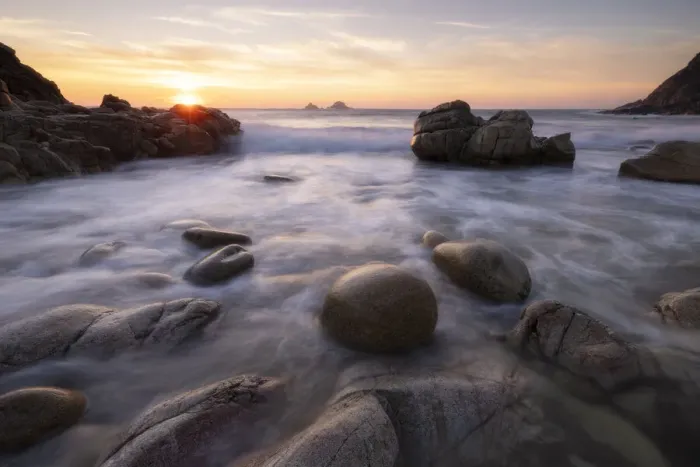 Framed Print : RF - Rocks on Porth Nanven beach at sunset. Cot Valley, near St Just, Cornwall, England Framed Print : RF - Rocks on Porth Nanven beach at sunset. Cot Valley, near St Just, Cornwall, England
