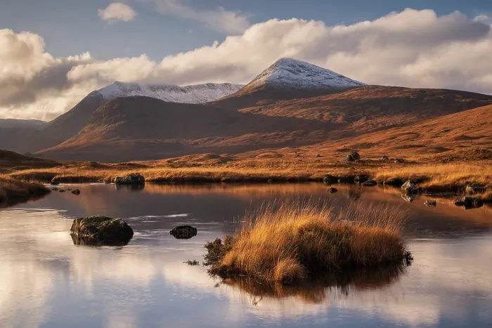 Framed Print : RF - View of Lochan na h-Achlaise and the Black Mount, Rannoch Moor in evening light, Argyll and Bute, Highlands, Scotland, UK. November, 2023 Framed Print : RF - View of Lochan na h-Achlaise and the Black Mount, Rannoch Moor in evening light, Argyll and Bute, Highlands, Scotland, UK. November, 2023
