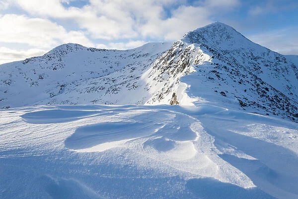 Ridge up to Ben Starav in winter. Glen Etive, Highlands of Scotland, UK, January 2016