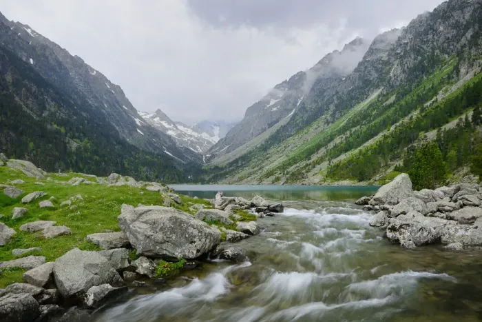Framed Print : River flowing from Lac de Gaube, Pyrenees National Park, Hautes Pyrenees, France, July 2013 Framed Print : River flowing from Lac de Gaube, Pyrenees National Park, Hautes Pyrenees, France, July 2013