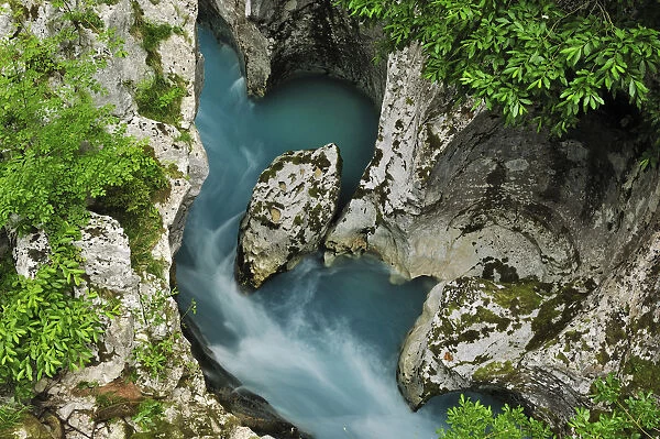 River Soca flowing through the Velika korita canyon, Triglav National Park, Slovenia
