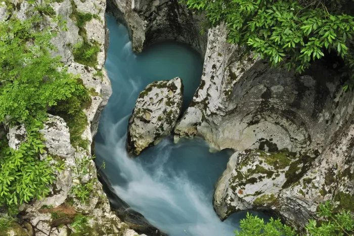 Framed Print : River Soca flowing through the Velika korita canyon, Triglav National Park, Slovenia