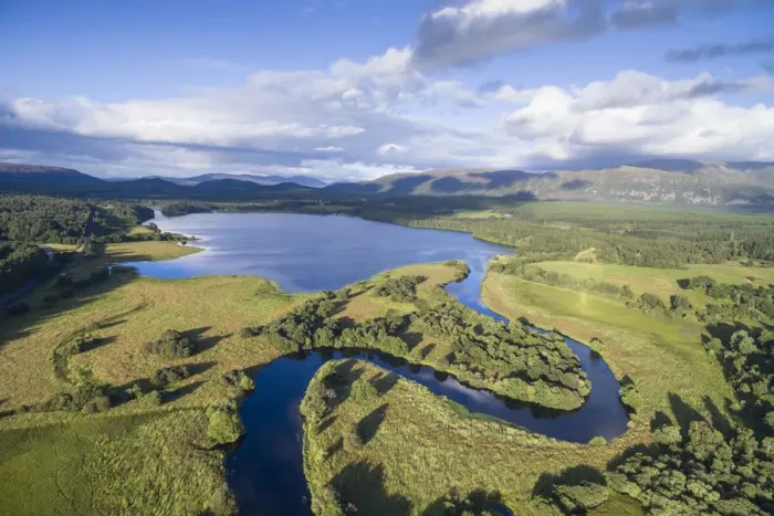 Framed Print : River Spey meandering through Insh Marshes into Loch Insh, Cairngorms National Park Framed Print : River Spey meandering through Insh Marshes into Loch Insh, Cairngorms National Park