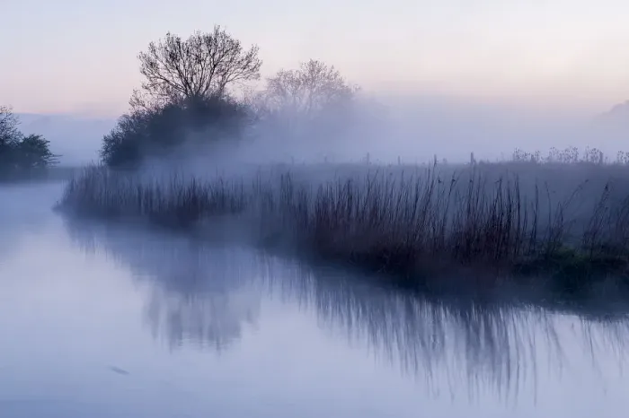 Framed Print : River Stour with early morning mist and frost, near Wimborne Minster, Dorset, UK. April 2012 Framed Print : River Stour with early morning mist and frost, near Wimborne Minster, Dorset, UK. April 2012