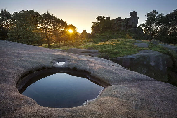 Robin Hoods Stride, an outcrop of gritstone, photographed at sunrise, Peak District