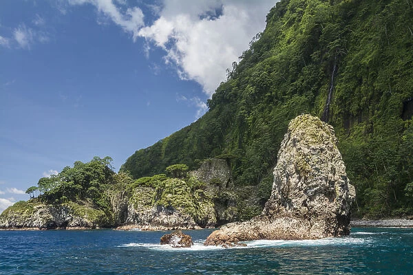 Rocks and coastal rainforest. Cocos Island National Park, Costa Rica. 2018