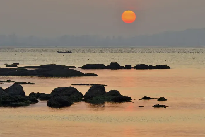 Framed Print : Rocks along Yellow Sea coast at sunset. Yangma Island, Yantai, Shandong Province, China Framed Print : Rocks along Yellow Sea coast at sunset. Yangma Island, Yantai, Shandong Province, China