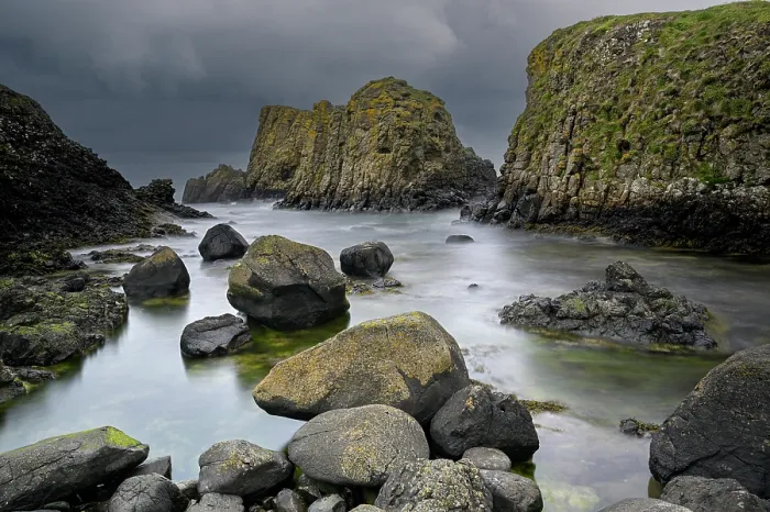 Framed Print : Rocky coastal landscape, Ballintoy area, County Antrim, Northern Ireland, UK. June, 2022