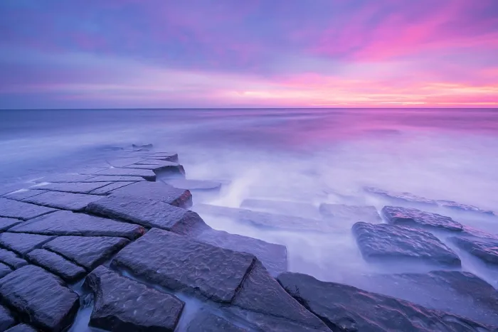 Framed Print : Rocky ledges at Cocklawburn beach and dawn colour, high-tide, Northumberland, England, UK. October, 2024 Framed Print : Rocky ledges at Cocklawburn beach and dawn colour, high-tide, Northumberland, England, UK. October, 2024