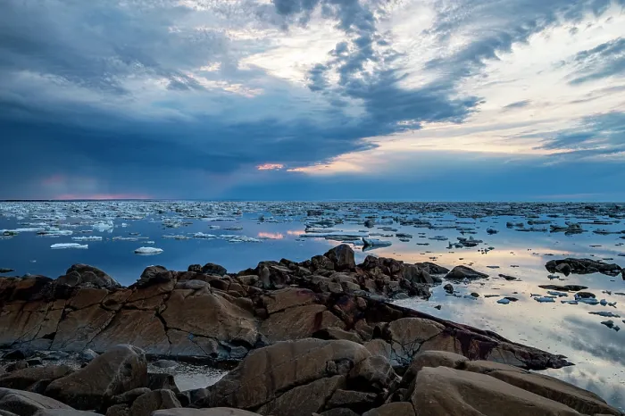 Framed Print : Rocky shore and sea ice as it breaks up and melts in spring, Hudson Bay, Manatoba, Canada. June, 2024 Framed Print : Rocky shore and sea ice as it breaks up and melts in spring, Hudson Bay, Manatoba, Canada. June, 2024
