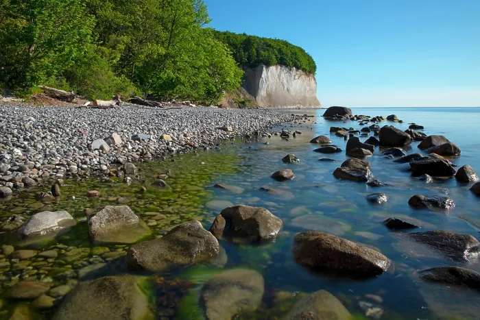 Framed Print : Rocky shoreline of Rugen island, with chalk cliffs and European beech (Fagus sylvatica) forest in background, UNESCO world heritage site, Jasmund National Park, Baltic Sea Framed Print : Rocky shoreline of Rugen island, with chalk cliffs and European beech (Fagus sylvatica) forest in background, UNESCO world heritage site, Jasmund National Park, Baltic Sea
