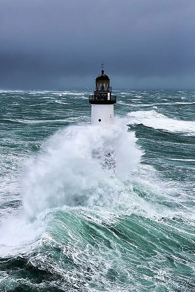 Rough seas at d'Ar-Men lighthouse during Storm Ruth, Ile de Sein, Armorique