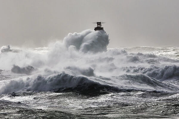 Rough seas at Nividic lighthouse during Storm Ruth, Ile d Ouessant