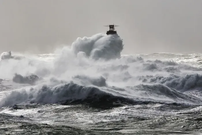 Framed Print : Rough seas at Nividic lighthouse during Storm Ruth, Ile d Ouessant Framed Print : Rough seas at Nividic lighthouse during Storm Ruth, Ile d Ouessant