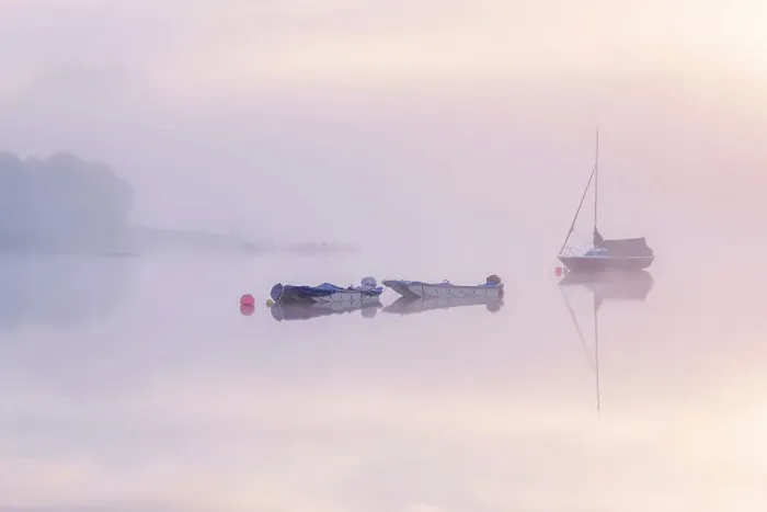 Framed Print : Sailing boat reflected in the mist at sunrise at Wimbleball Reservoir, Exmoor National Park, Somerset, UK. May 2017 Framed Print : Sailing boat reflected in the mist at sunrise at Wimbleball Reservoir, Exmoor National Park, Somerset, UK. May 2017