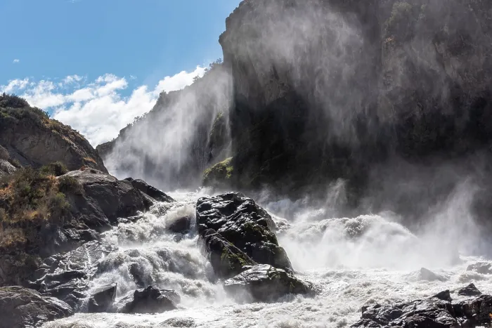 Framed Print : Salto Rio Ibanez waterfall, with brown water from volcanic ash, near Puerto Rio Ibanez, Patagonia, Chile. March, 2024 Framed Print : Salto Rio Ibanez waterfall, with brown water from volcanic ash, near Puerto Rio Ibanez, Patagonia, Chile. March, 2024
