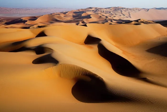 Framed Print : Sand dunes in Rub Al Khali Empty Quarter desert, Liwa, Abu Dhabi, UAE. February, 2014