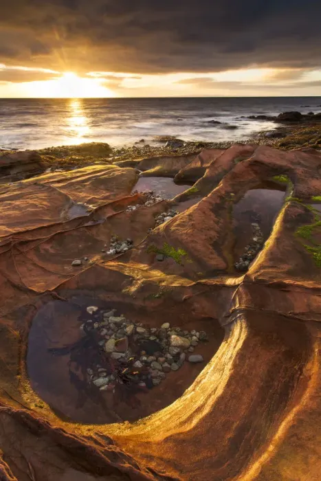 Framed Print : Sandstone rocks at sunrise, Corrie, Isle of Arran, Scotland, UK, October 2013 Framed Print : Sandstone rocks at sunrise, Corrie, Isle of Arran, Scotland, UK, October 2013